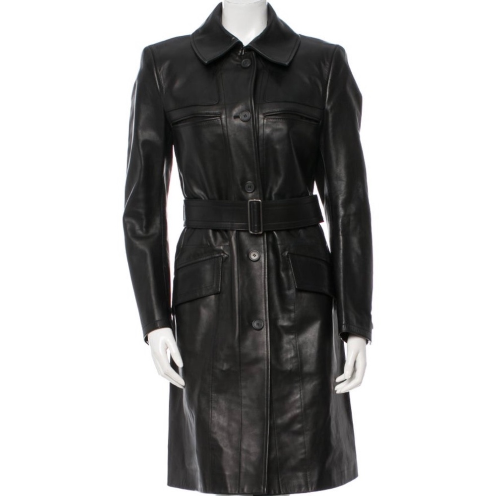 Vintage Calvin Klein Collection Black Leather Trench Coat
